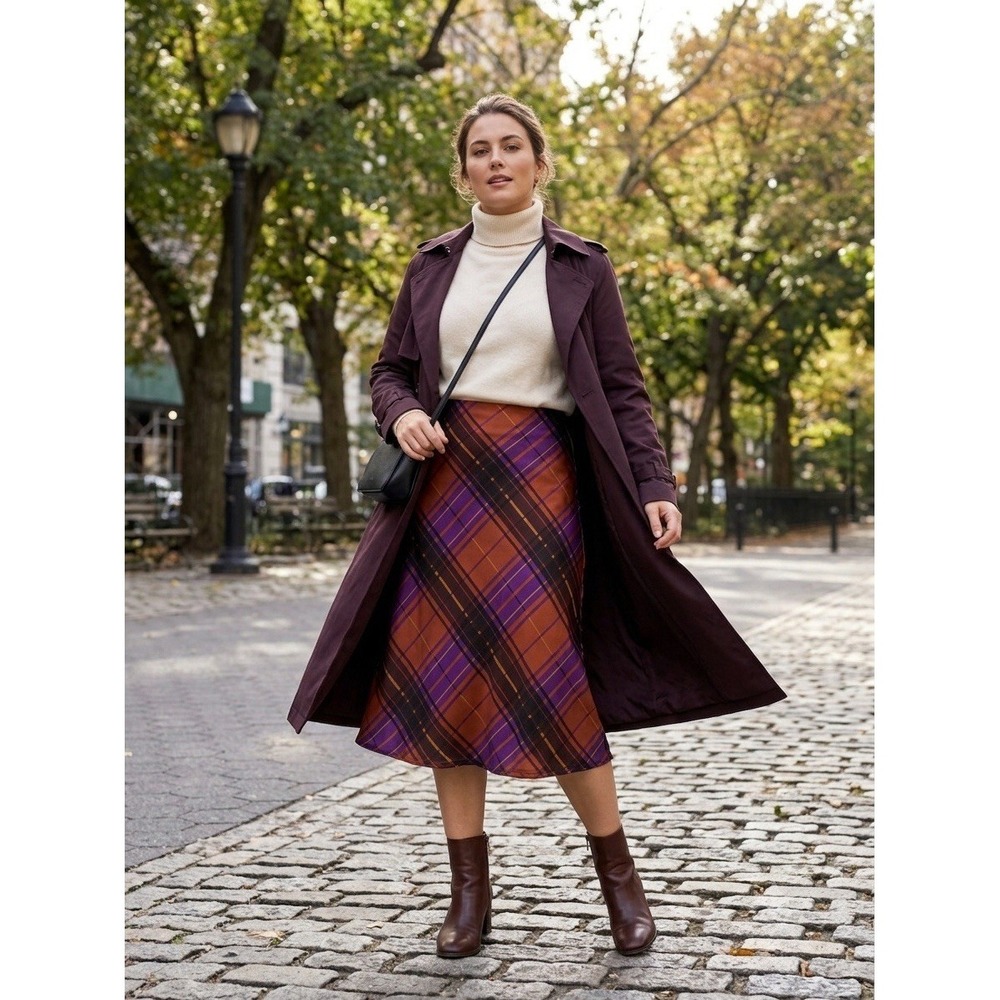 Ann Taylor Factory Plaid Tartan Academia A Line Skirt Midi MP Fall Office Satin